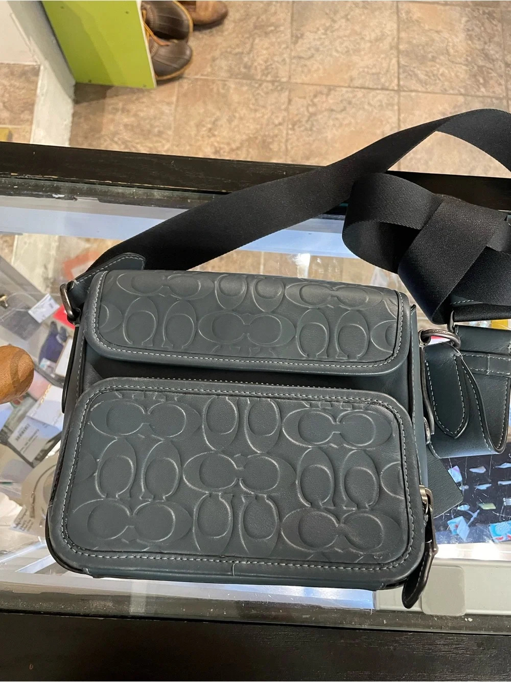 Coach Black Embossed Signature Messenger Bag